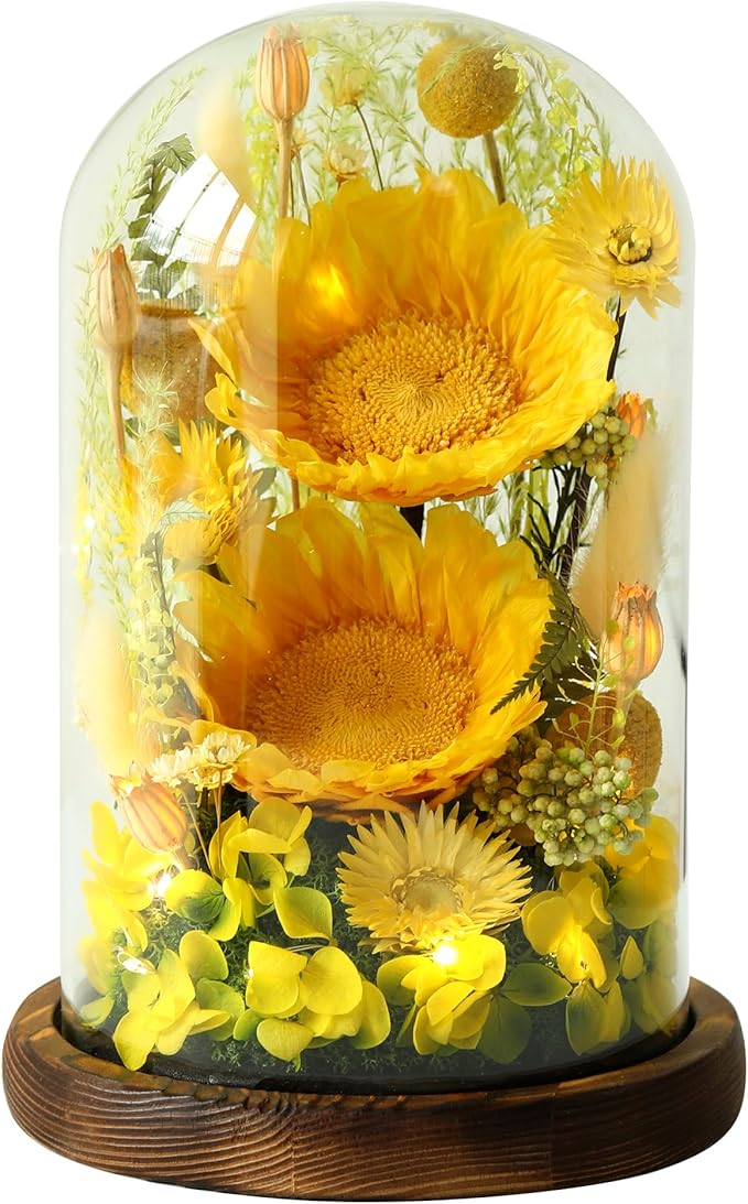 Sunflower Gifts for Women,Preserved Sunflowers Real Flowers in Glass Dome,Gifts for Grandma Mom Wife Mother in Law