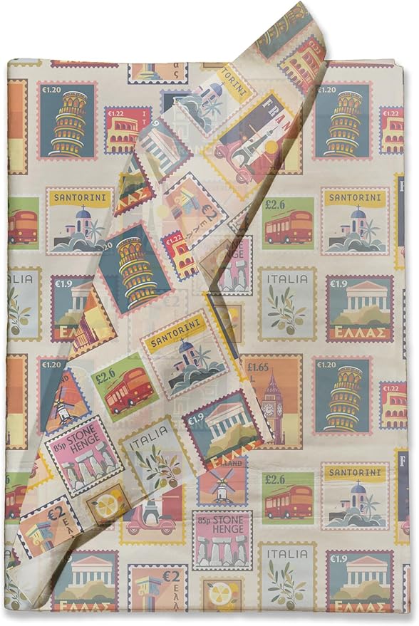Stamps Printed Tissue Paper for Birthday Party Gift Bags or Boxes and Wrapping - Bulk Decorative Art Tissue Paper for Packaging and Gifting | 24 Sheets 20" x 30"