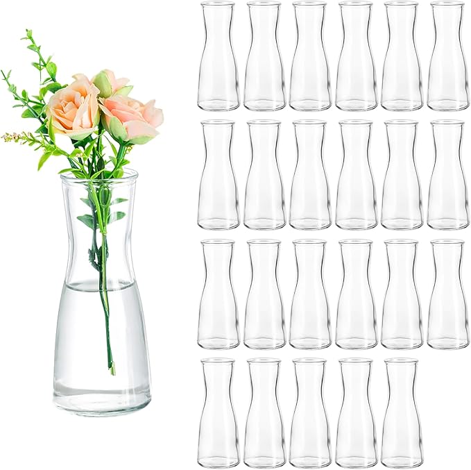 Hewory Glass Bud Vases for Centerpieces - Clear Small Flower Vase Set of 24, Modern Minimalist Cute Mini Decorative Bulk Vases for Wedding Bridal Shower Birthday Party Events Dining Room Table Decor