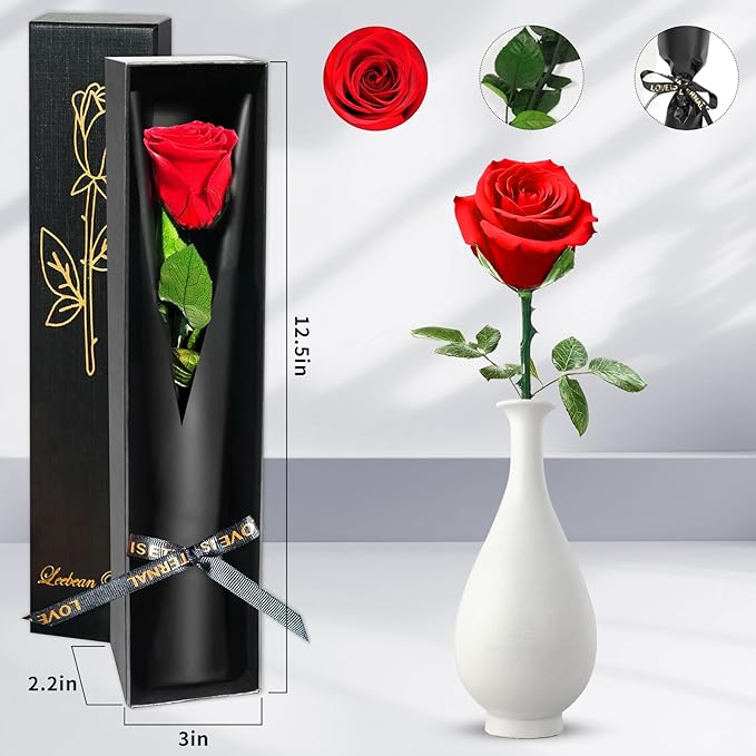 Red Single Forever Roses in a Box,Preserved Flowers for Delivery,Preserved Rose Gifts for Women, Real Roses Gift for Her, Mom Birthday Gifts, Mothers Day Flowers,Valentines Flowers