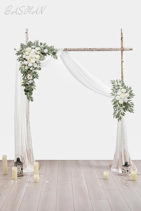 Arch Flowers with Drapes Kit (Pack of 3) for Wedding Ceremony Arbor and Reception Backdrop Decoration Wedding Welcome Signs Floral Birthday Party Decoration