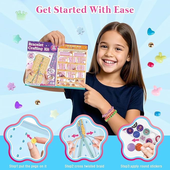 Friendship Bracelet Making Kit with Storage Box,DIY String Bracelet Arts and Craft for Girls Aged 8-12,Kids' Travel Activity Toy Set,Birthday Gifts for Ages 6 7 8 9 10 11 12 Year Old (Light Blue)