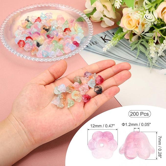 PATIKIL Glass Trumpet Flower Beads, 200 Pcs Gradient Flower Bead Charm for Jewelry Making DIY Craft, Bracelets, Earrings, Necklaces Decorations, Lotus Purple