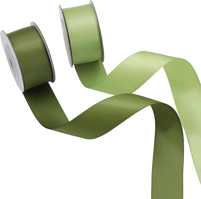 Sage Green Satin Ribbon Solid Fabric Ribbons 1'' inch Double-Faced Satin Ribbon for Gift Wrapping, Wedding, Birthday, Baby Shower Decor Floral Bouquet Crafts- 6 Colors X 5 Yards Each