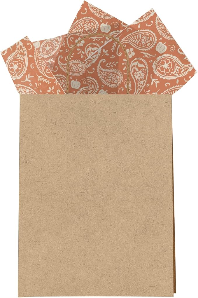 Orange Paisley and Pumpkins Printed Tissue Paper for Birthday Party Gift Bags or Boxes and Wrapping - Fall Bulk Decorative Art Tissue Paper for Packaging and Gifting | 24 Sheets 20" x 30"