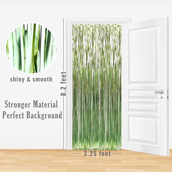 GOER 3.2 ft x 8.2 ft Metallic Tinsel Foil Fringe Curtains Party Photo Backdrop Party Streamers for Birthday,Graduation,New Year Eve Decorations Wedding Decor (5 Pcs,Sage Green)