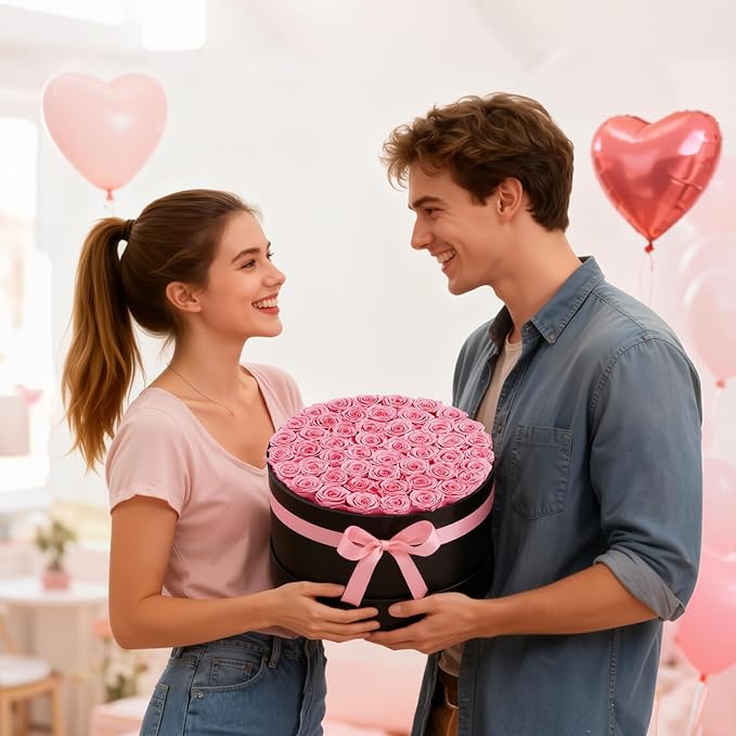 VEVOR Forever Flowers, 50 Preserved Roses in a Box, Eternal Flowers Immortal Bouquet Birthday Present for Delivery Prime Women Her Wife Mothers, Anniversary, Valentine's Day,Christmas, Sweet Pink