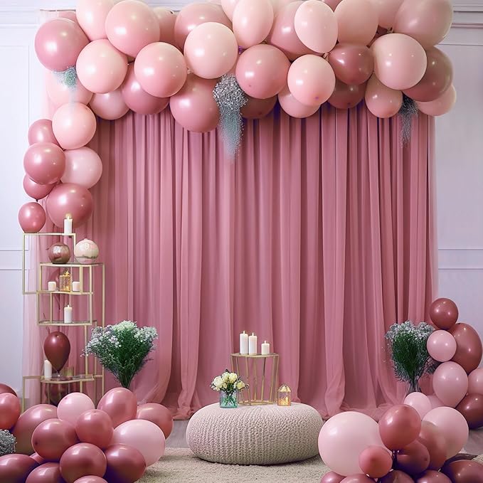 10ft x 10ft Dusty Rose Backdrop Curtains, Wrinkle-Free Sheer Chiffon Fabric Photo Backdrop Drapes for Wedding Arch Party Ceremony Stage Photography Birthday Decorations