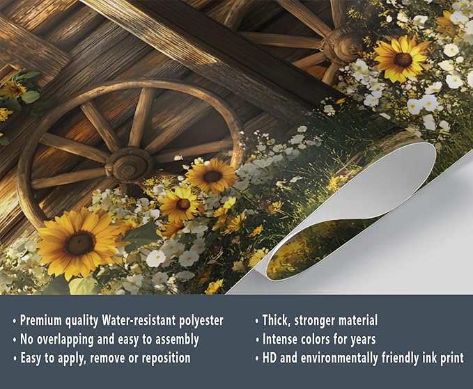 KIREUPA Rustic Cabin Sunflower Wall Mural, Vintage Cottage Door Sunflower 3d Wall Murals, Farmhouse Nature Wallpaper Mural, for Living Room Bedroom Large Wallpaper Indoor Decor 118" W x 82.6 "H