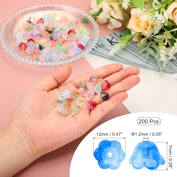 PATIKIL Glass Trumpet Flower Beads, 200 Pcs Gradient Flower Bead Charm for Jewelry Making DIY Craft, Bracelets, Earrings, Necklaces Decorations, Dark Blue