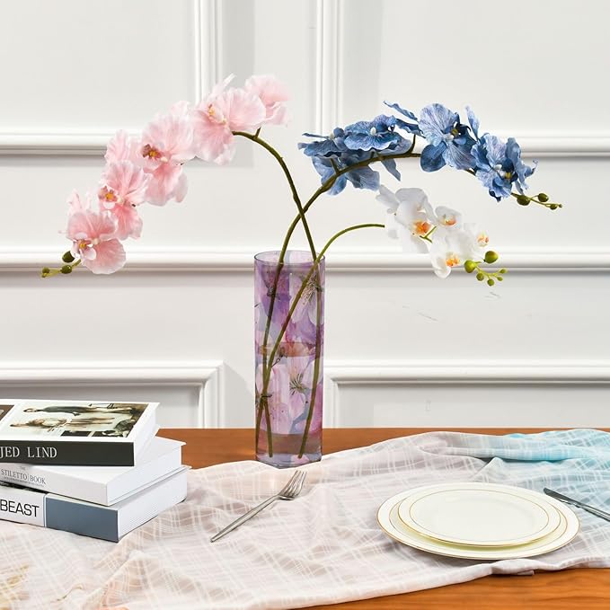 Flower Vase Clear Plastic Cylinder Vases Decor for Centerpieces Home Storage Office Weddings Japanese Cherry Blossom 11.8 x 3.9 in