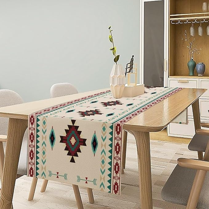 Aztec Table Runner Southwestern Native Vintage Geometric Pattern Table Runner Retro Country Table Dinner Decoration 13x70 Inch