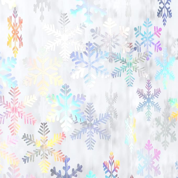 Iridescent-Holographic Snowflake-Snow Christmas Party-Decorations Garland - 6pcs Winter Girl Frozen Birthday New Year Hanging Decoration Streamers Banner, Wonderland Party Supplies Decor Panduola