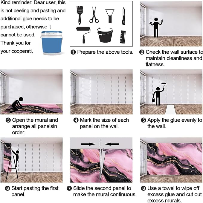 Pink Black Marble Wall Mural, Luxury Fluid Art 3D Wall Murals, Gold Vein Abstract Marble Wallpaper Mural, for Living Room Bedroom Large Wallpaper Indoor Decor 177.16" W x120 H