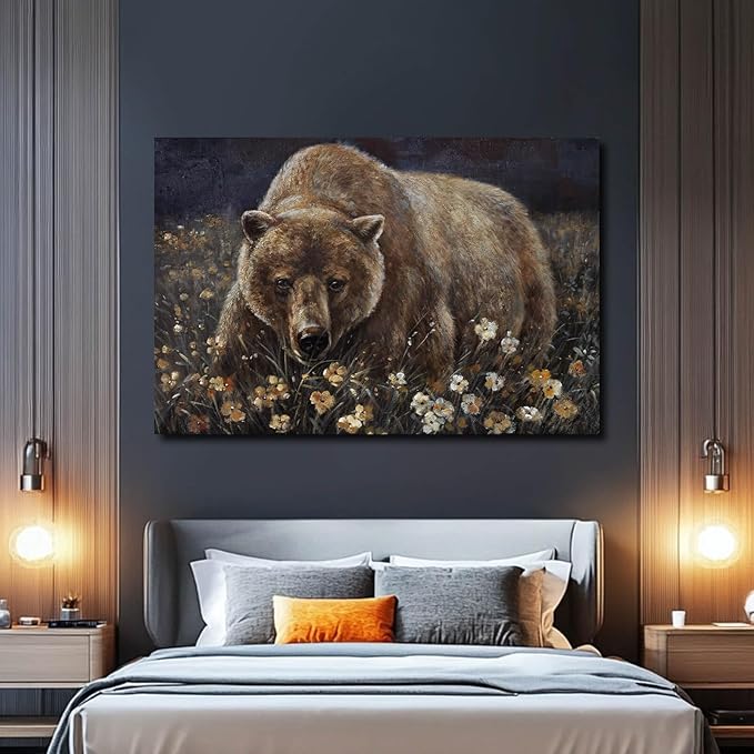LEVERUP Large Nature Wall Art Bear Canvas Wall Pictures Colorful Home Decor for Living Room Bedroom Hotel 32×48 Inch Modern Hallway Decorations