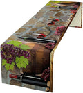 Red Wine Table Runner Wine Grape Alcohol Fruit Vintage Barrel Dinner Runner for Farmhouse Cabin Home Kitchen Dining Holiday Wedding Party Dining Decor 13x120in