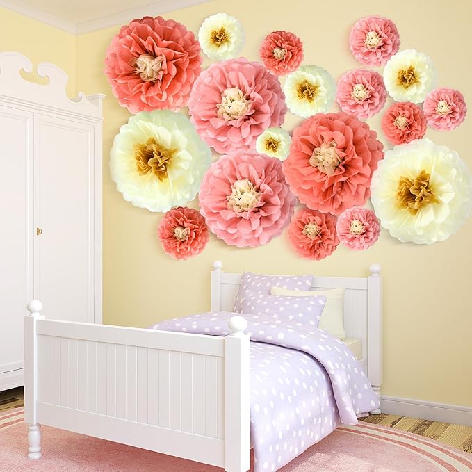 18 Pcs Large Tissue Paper Flowers Set 23.6"/11.8"/9.8" Giant Fiesta Mexican Paper Wall Flower for Carnival Wedding Birthday Bridal Shower Party Backdrops Centerpieces(Boho Colors)