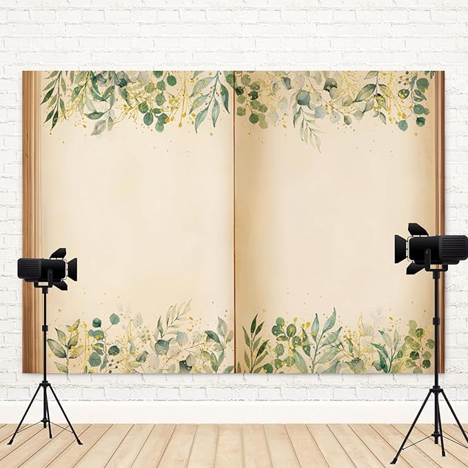 8x6ft Fairy Tale Books Backdrop Once Upon a Time Storybook Photography Background Green Leaves Foliage Old Open Magic Book Romantic Wedding Decorations Birthday Baby Shower Photo Booth Prop