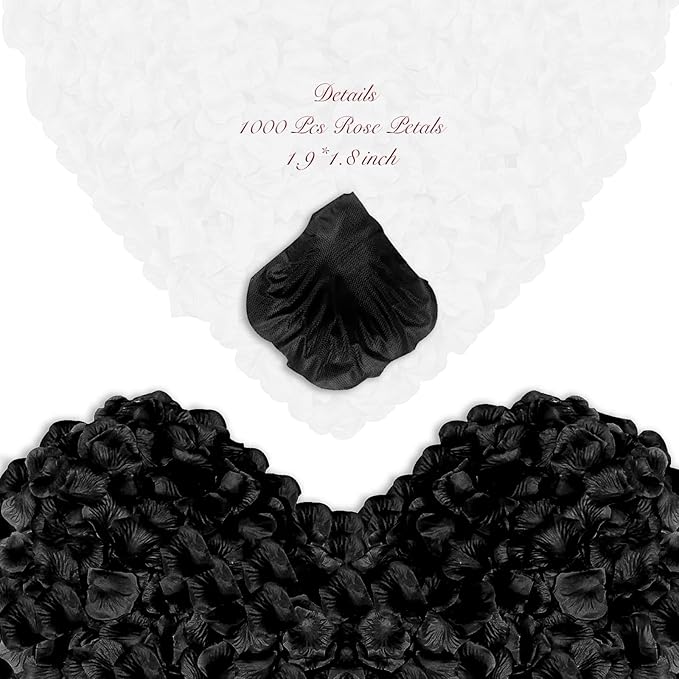 1000Pieces Rose Petals, Artificial Flower Petals Black Bose Petals for Romantic Night,Wedding,Proposal Anniversary Flower Decorations (Black)