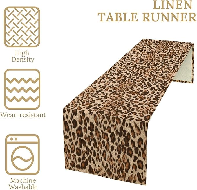 Leopard Skin Print Table Runner, Rustic Cottage Country Farmhouse Wildlife Safari Animal Skin Print Dinner Runner for Home Kitchen Dining Table Party Holiday Decor Brown 13x60in