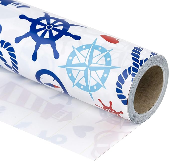 WRAPAHOLIC 30 Inch Nautical Anchors Wrapping Paper Roll - 30 Inch x 33 Feet - Nautical Element Anchor Design Perfect for Birthday, Nautical Beach Decoration, Baby Shower