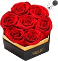 Preserved Roses Flowers for Delivery 7 Pcs, Forever Flores in a Box with Necklace, Eternal Rose Anniversary Birthday Gifts for Women Mom Wife Girlfriend, Rosas for Valentines Christmas, Red