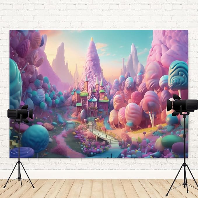 20x10ft Candyland Backdrop Fantasy Candy Castle Photography Background Sweet Lollipop Dream Blue Sky Cartoon Kids Birthday Banner Decorations Baby Shower Newborn Portrait Photo Booth Prop