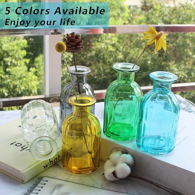 Bud Vases Set of 6 Small Glass Vase for Flowers, Clear Vase Set for Wedding Decor, Home Decorative Vases for Table Shelf, Mini Bud Vases in Bulk 2.85"X 5.4"