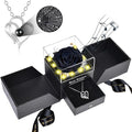 Christmas Birthday Gifts for Women - Preserved Real Rose with I Love You Heart 100-Language Necklace, LED Lights & Music Gift Box, Christmas for Women Girlfriend Mom