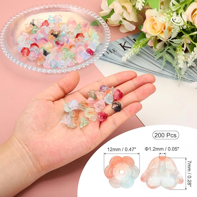 PATIKIL Glass Trumpet Flower Beads, 200 Pcs Gradient Flower Bead Charm for Jewelry Making DIY Craft, Bracelets, Earrings, Necklaces Decorations, Orange, Blue