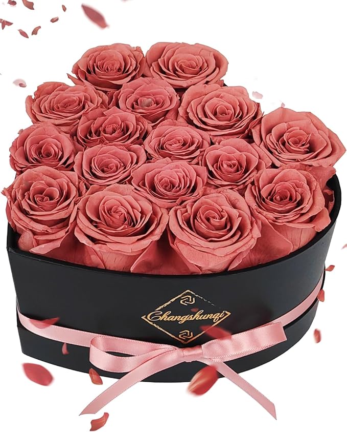 16 Flowers Forever Preserved Roses in Heart Box, Preserved Flowers Womens Birthday Gifts for Women Mothers Rose Gift for Her Romantic Eternal Real Rose for Women Mom Wife