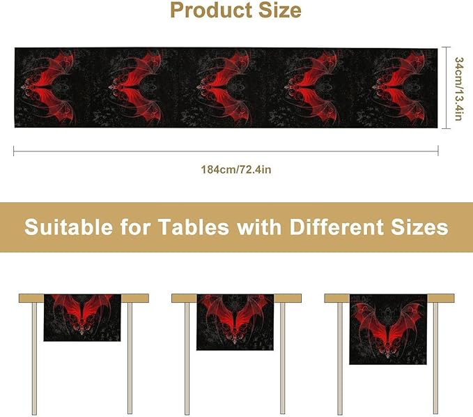 Gothic Table Runner,Red Bat Pattern Table Runner for Home Kitchen Table Dining Garden Farmhouse Wedding Party Decor 13x120 Inch