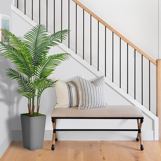 Artificial Palm Tree 5FT - Fake Tree with Gray Tall Planter - Faux Tropical Areca Floor Plant in Pot - Artificial Silk Plant for Home Office Living Room Decor Indoor