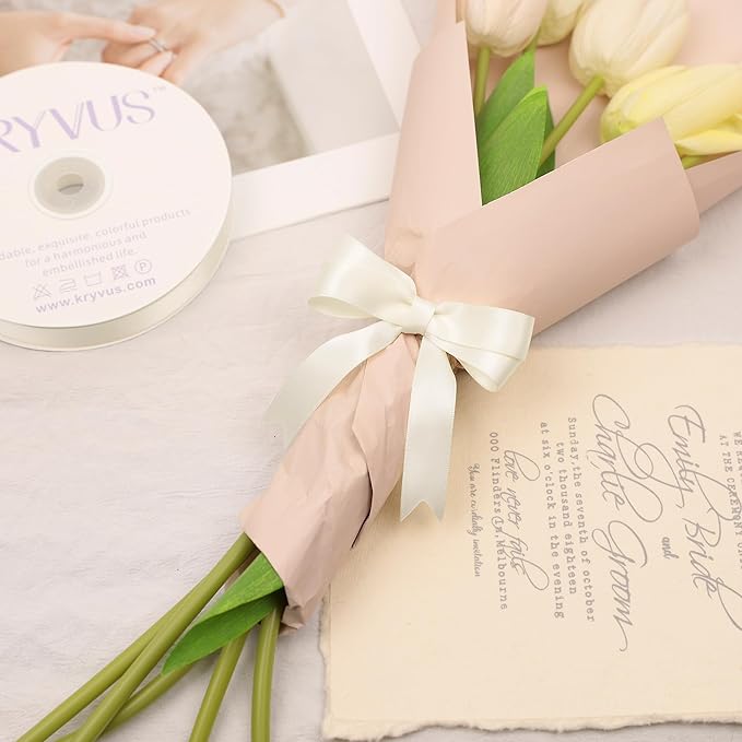 Cream Satin Ribbon, Double Faced 5/8 Inch X 25 Yards, Premium Satin Ribbon for Gift Wrapping, Crafts, Hair Bow Making, Sewing, Flower Bouquet, Wedding Party Decor