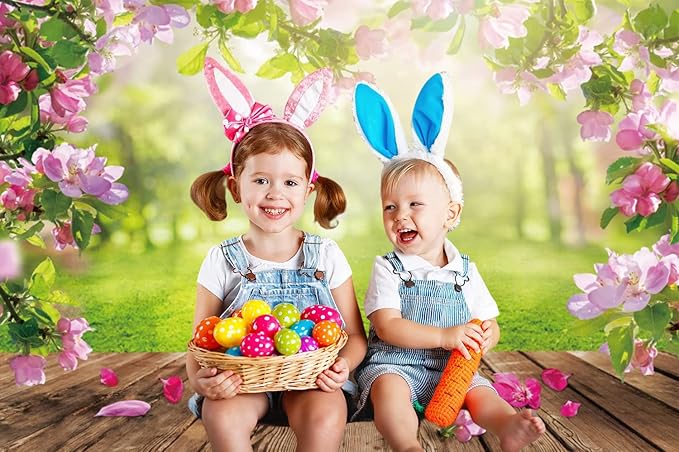 Renaiss 9x7ft Spring Nature Scenery Pink Flower Blossom Green Leaves Wood Floor Park Floral Meadow Photography Background for Wedding Baby Shower Birthday Party Decor Photo Studio Props