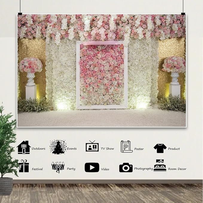 10x8ft Mothers Day Backdrop for Photography Pink White Flower Wall Background Spring Floral Wedding Banner for Valentines Day Bridal Shower Birthday Newborn Womens Day Tea Party Decoration