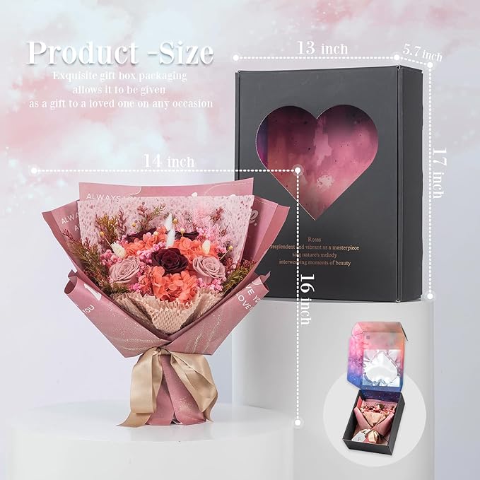 Large Preserved Roses Bouquet - Eternal Flowers Gift Box,Long-Lasting Real Roses,Flower gift box packaging,Birthday,Anniversary For Wife,Mom,Perfect for Valentine's Day,Mother's Day,Wedding (Red)