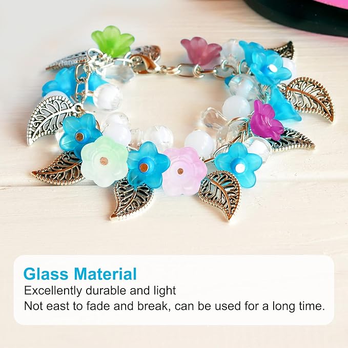 PATIKIL Glass Trumpet Flower Beads, 200 Pcs Gradient Flower Bead Charm for Jewelry Making DIY Craft, Bracelets, Earrings, Necklaces Decorations, Light Blue