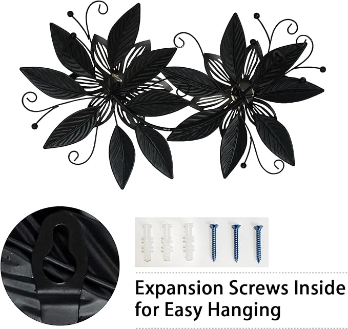 LIFFY Black Gold Metal Flowers Wall Decor,15" 3D Multi-layer Modern Floral Art, Rustic Distressed Hanging Decor for Indoor, Bedroom Living Room Garden Patio, Home Decoration Accent