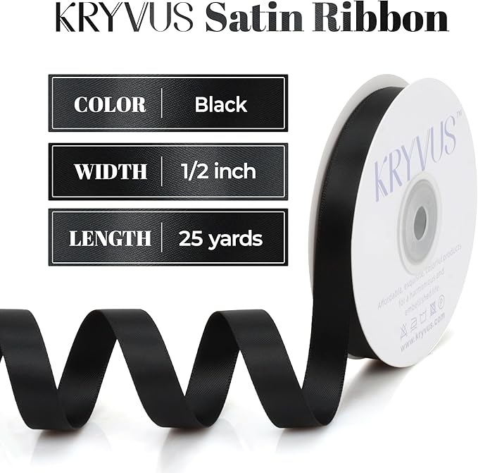 Black Satin Ribbon, Double Faced 1/2 Inch X 25 Yards Black Ribbon, Premium Satin Ribbons for Gift Wrapping, Crafts, Hair Bow Making, Sewing, Flower Bouquet, Wedding Party Decor