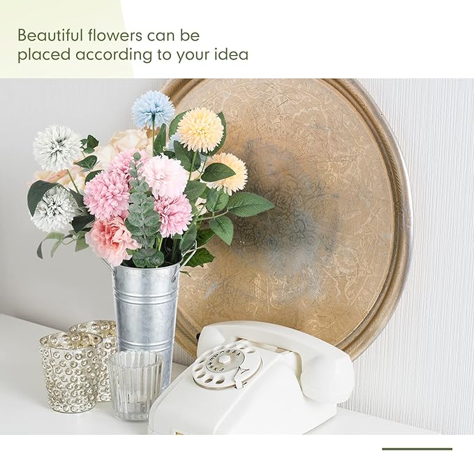 Chumia 12 Pcs Galvanized Flower Bucket 9 Inch Metal Vase Farmhouse Rustic French Flower Bucket with Handles for Home Floral Centerpiece Container Wedding Table Decor(Matte Silver)
