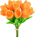 Mandy's Artificial Tulips 12 Stems Orange Partially Open PU Faux Flowers for Wedding Home Decor 13.5 Inch