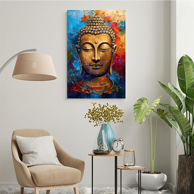 Golden Serenity Buddha Vintage Painting Wall Art Spirituality and Modern Art Wall Decor Adds Brilliance to Vibrant Home Decor 8x12in Frameless
