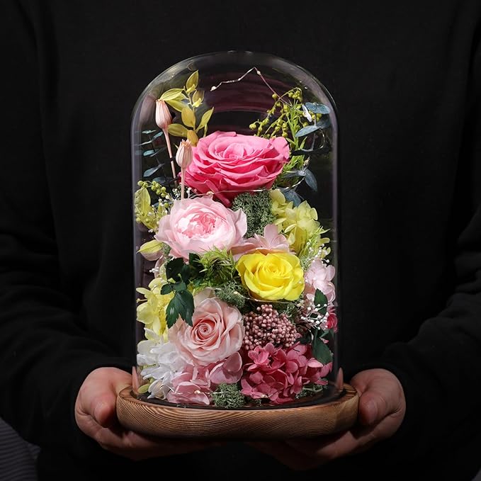Flowers for Delivery Prime Preserved Flowers Rose in Glass Dome,Pink Rose Forever Flowers Birthday Gifts for Women Mom Grandma Friend for Her,Home Decor