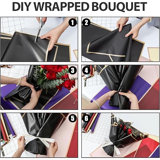 Woohome Flower Wrapping Paper Bouquet Kit, 60 Sheet Flower Bouquet Wrapping with 3D Butterflies Wishes Cards Ribbons for Mother's Day Gifts Wedding Valentine Birthday DIY Craft - Black Gray Silver