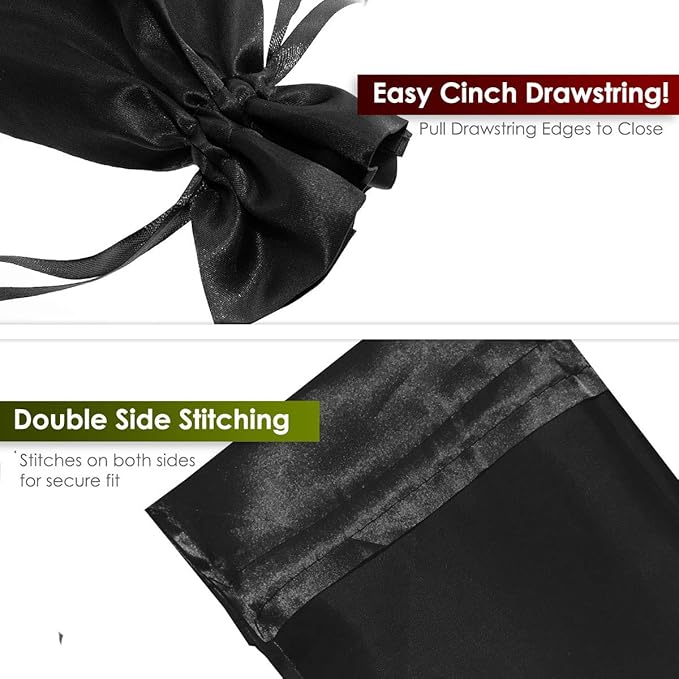 3" x 4" Black Satin Gift Bags, Jewelry Bags, Wedding Favor Silky Drawstring Bags Baby Shower Christmas 50 per Pack