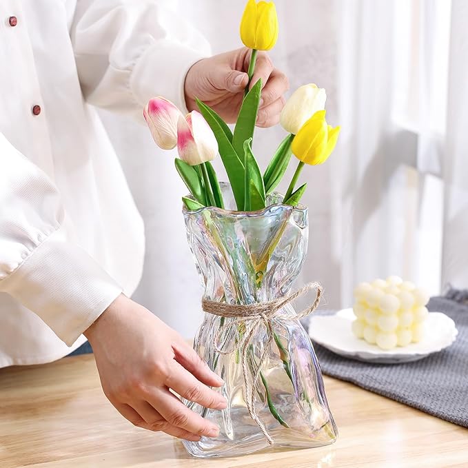 Colorful Irregular Shaped Modern Minimalist Glass Vase - Fashionable Multi-Use Home Decor for Flowers, Centerpiece, Kitchen, Office, Wedding & Holiday