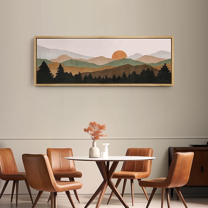 SIGNFORD Large Framed Canvas Print Wall Art Abstract Mountain Contours Sunset Landscape Illustrations Modern Art Relax/Calm Warm for Living Room, Bedroom, Office - 60"x20"