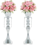 2Pcs Silver Crystal Metal Vase Set - Tulip & Trumpet Wedding Centerpieces, Artificial Flower Arrangement Vases for Home Decor, Restaurant Table Displays