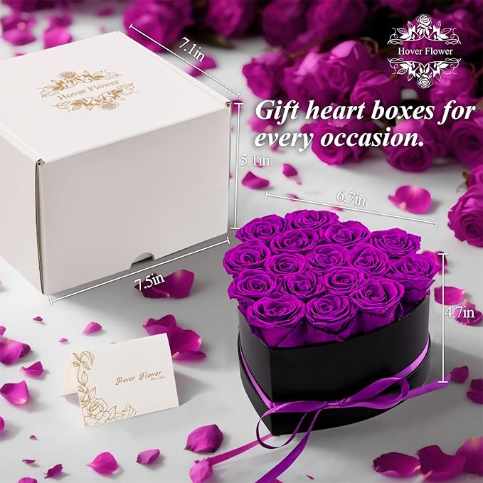 16 Forver Preserved Flowers in a Heart Box, Flowers for Her,Eternal Roses Flowers for Delivery Prime, Flowers Birthday Gifts for Women Mom Grandma Wife - Purple